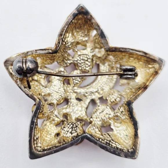 VINTAGE Star Brooch Auro Borealis Moon Stars In Pink Crystals - Picture 6 of 10